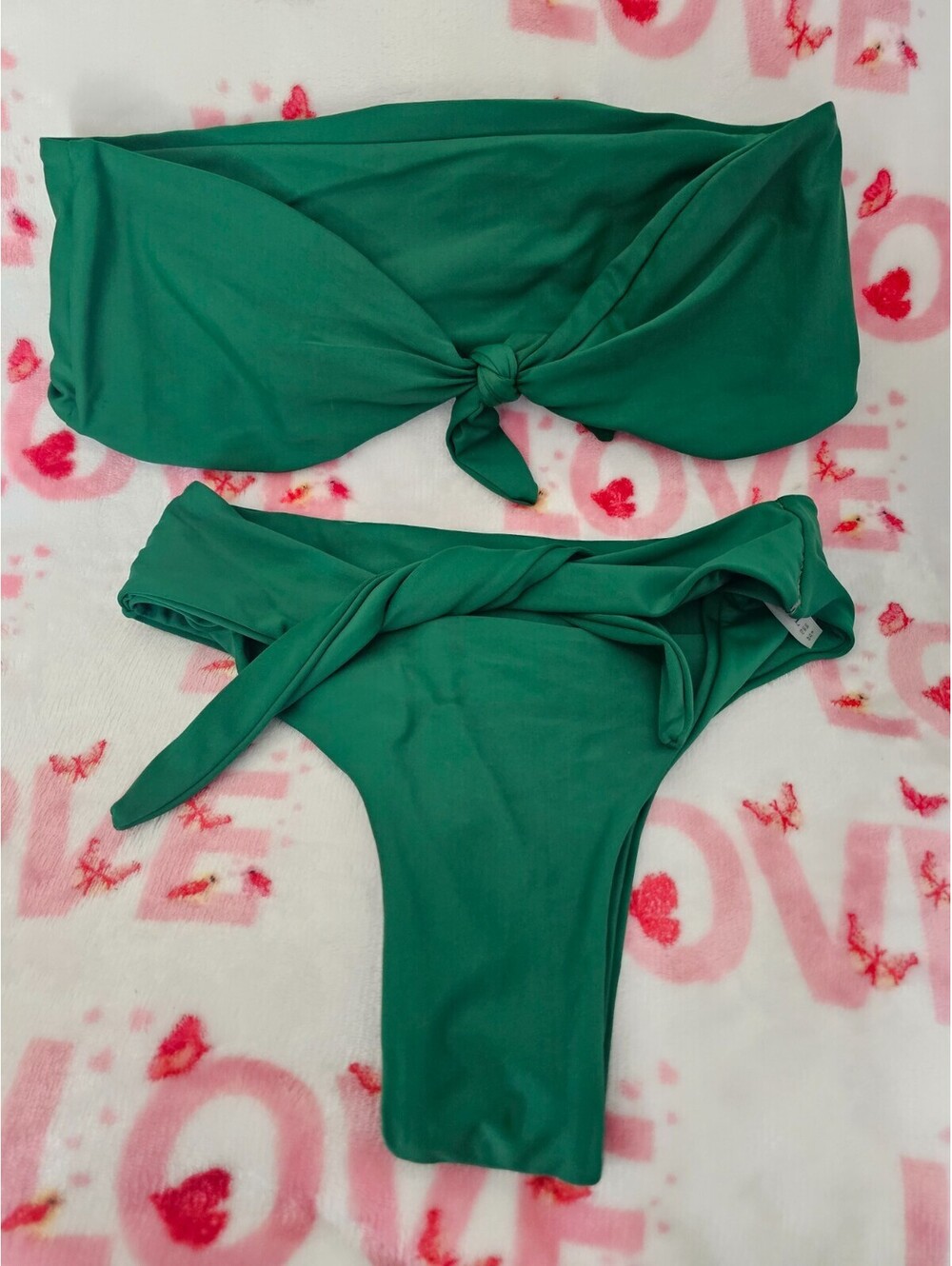 (2pc) Women's Zaful Swimsuit Green Size Large 8 Tie Back Bikini Top & Bottom